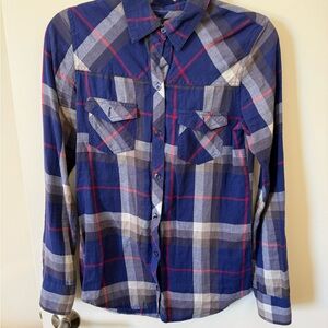 Nollie Y2K Pac Sun Purple-Blue Plaid Button-Down Shirt with Magenta Accents